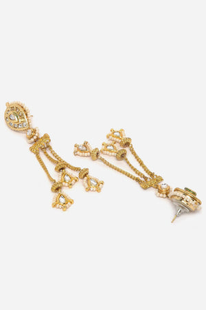 Gold And White Drop Earring With Kundan And Pearls