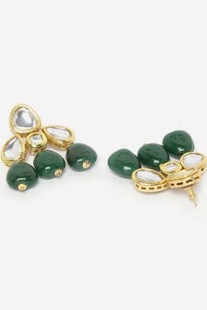 Green And Gold Drop Earring With Kundan And Pearls (DGED23063)