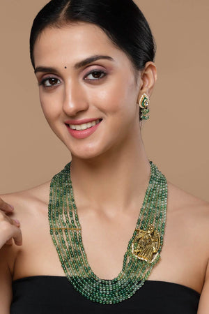 Green And Cream Drop Earring With Kundan And Pearls