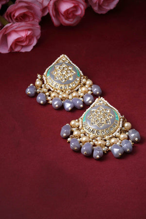 Grey And Green Drop Earring With Kundan And American Diamonds