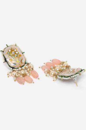 Peach And Pink Drop Earring With Pearls And Natural Stones