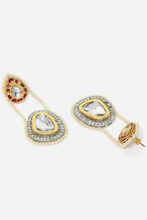 Red And Gold Drop Earring With Kundan And American Diamonds