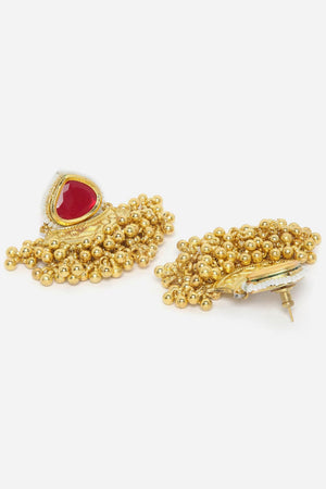 Red And Gold Drop Earring With Kundan And Pearls