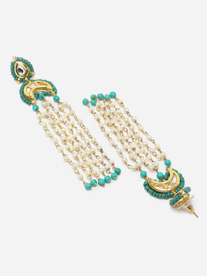 Blue And White Drop Earring With Kundan And Pearls