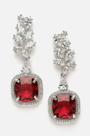 Red And Silver Drop Earring With American Diamond And Natural Stones