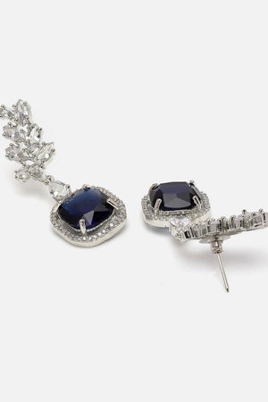 Blue And Silver Drop Earring With American Diamond And Natural Stones