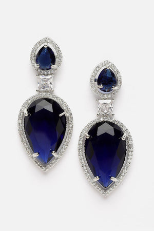 Blue And Silver Drop Earring With American Diamond And Natural Stones