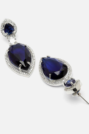 Blue And Silver Drop Earring With American Diamond And Natural Stones