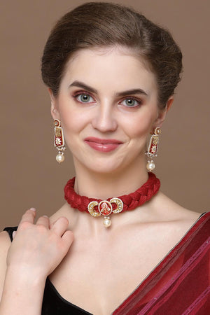 Red And Pink Drop Earring With Kundan And Pearls (DGED23116)