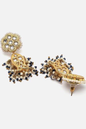 Green And Gold Drop Earring With Kundan And Pearls