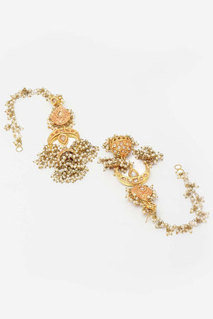 White And Gold Gold-Plated Kundan And Pearls  Jhumka Earring