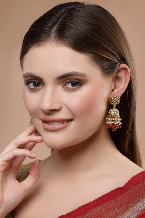 Multi Color Gold-Plated Kundan Diamonds And Pearls Jhumka Earring