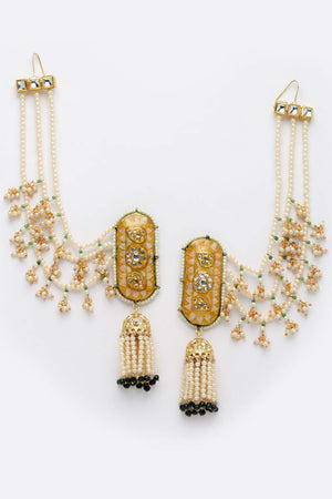 Multicolor Gold-Plated Kundan Diamonds And Pearls Jhumka Earring