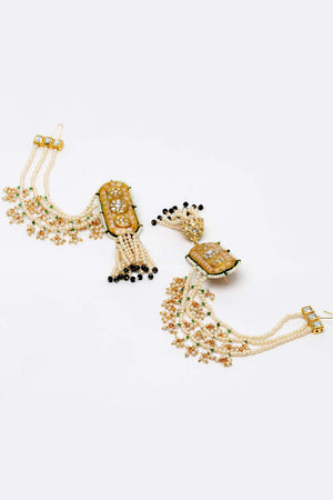 Multicolor Gold-Plated Kundan Diamonds And Pearls Jhumka Earring