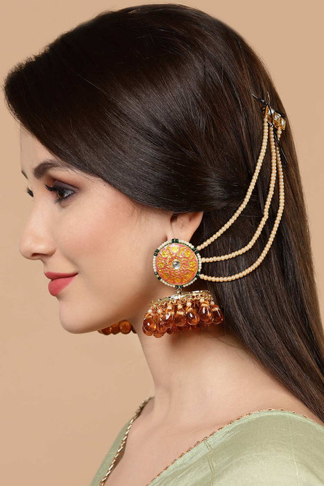 2 X Goldtone Ear Chain Earrings Supported Jhumka Women Kaan Chain Indian  Jewelry | eBay