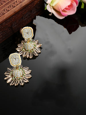 Pink And Green Gold-Plated American Diamonds And Pearls Jhumkas Earring