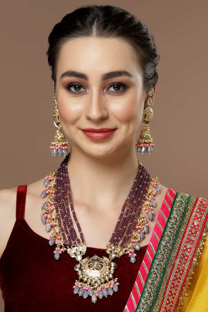 Pink And Gray Kundan And American Diamonds Jhumkas Earring