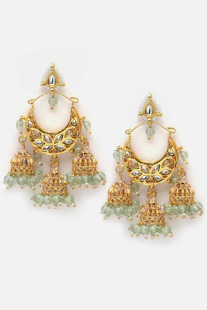 Green And Gold Kundan And Pearls Chandbali Earring