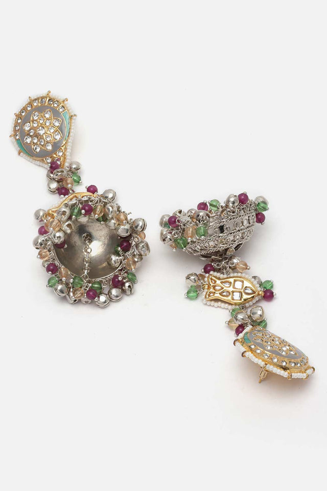 Silver Kundan And American Diamonds Jhumkas Earring