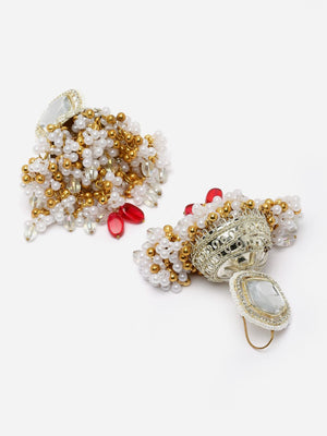 Silver And Red Jhumkas Earring With Kundan And American Diamonds (DGEJ23041)