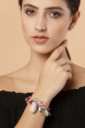 Multi-Color Silver-Plated Pearls And Ruby Bracelet