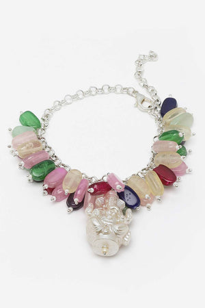 Multi-Color Silver-Plated Pearls And Ruby Bracelet