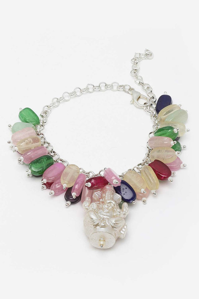 Multi-Color Silver-Plated Pearls And Ruby Bracelet