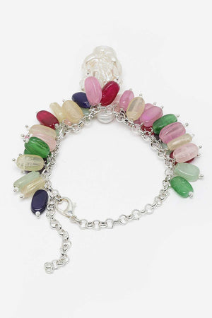 Multi-Color Silver-Plated Pearls And Ruby Bracelet