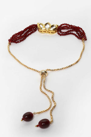Red And Gold Gold-Plated Kundan And Pearls Bracelet