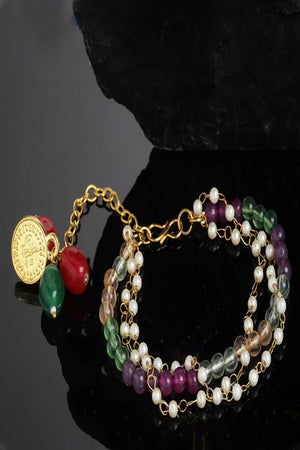 White And Green Pearls And Natural Stones Adjustable Bracelet