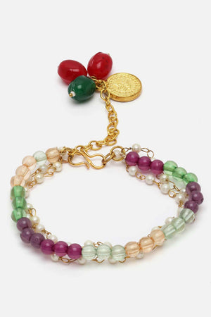 White And Green Pearls And Natural Stones Adjustable Bracelet