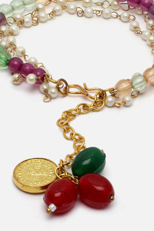 White And Green Pearls And Natural Stones Adjustable Bracelet