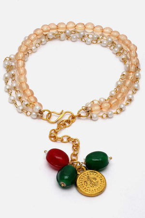 Peach And White Pearls And Natural Stones Adjustable Bracelet