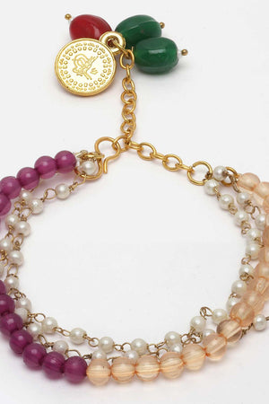 Peach And Purple Pearls And Natural Stones Adjustable Bracelet