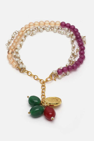 Peach And Purple Pearls And Natural Stones Adjustable Bracelet