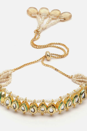 Gold And White Kundan And Pearls Adjustable Bracelet