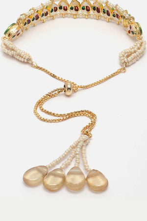 Gold And White Kundan And Pearls Adjustable Bracelet