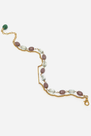 Brown And Gold Adjustable Bracelet With Pearls And Natural Stones