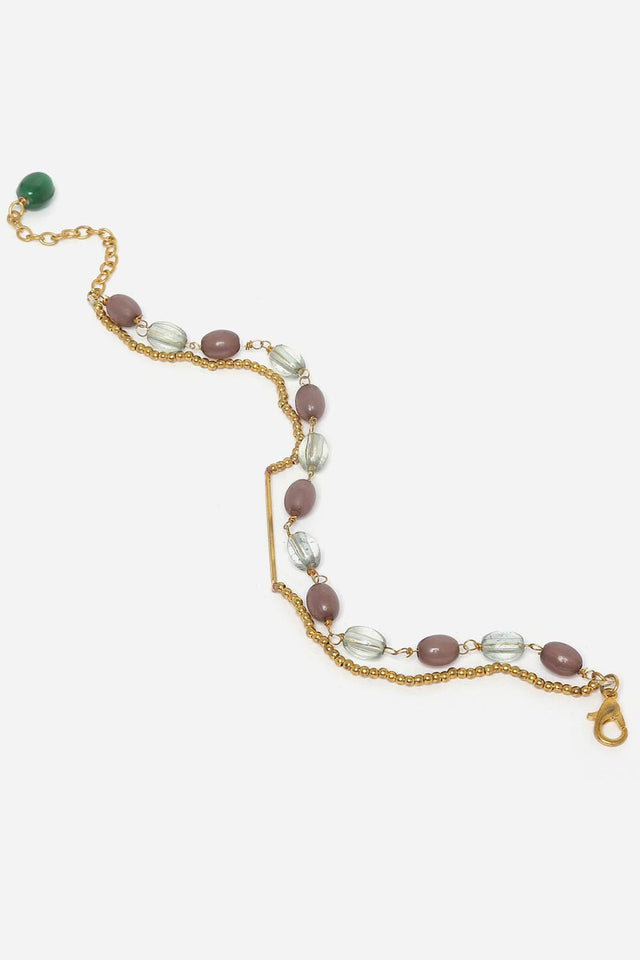 Brown And Gold Adjustable Bracelet With Pearls And Natural Stones