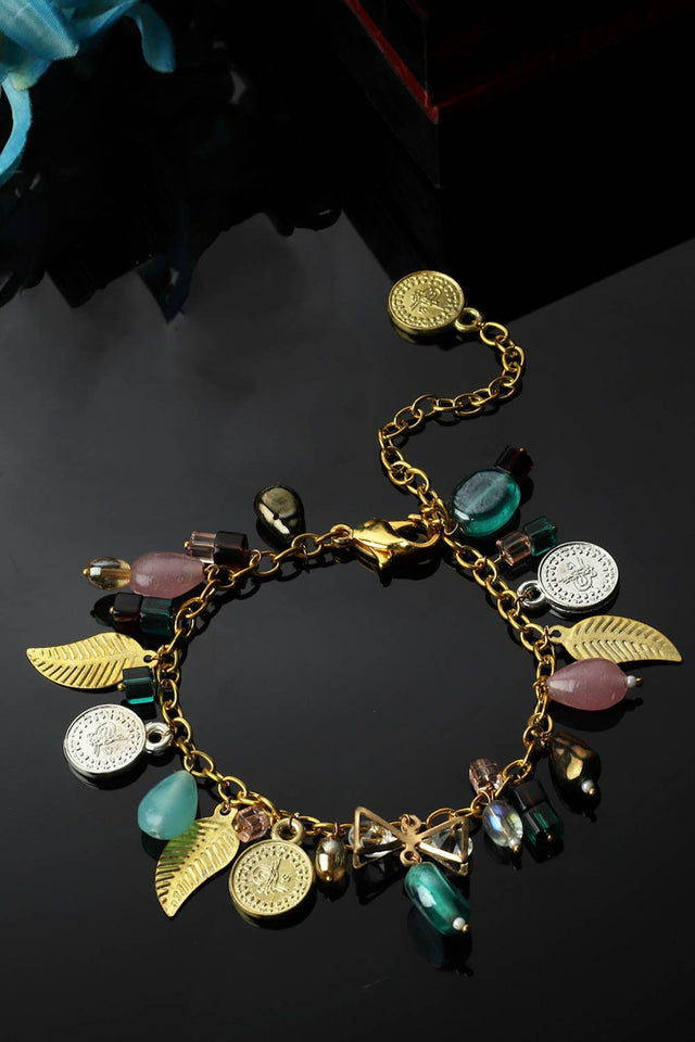 Green And Pink Adjustable Bracelet With Pearls And Natural Stones