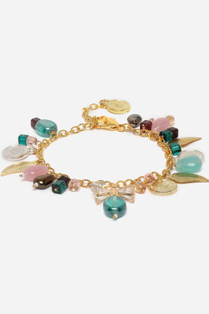 Green And Pink Adjustable Bracelet With Pearls And Natural Stones