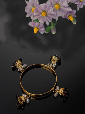 Gold And Maroon Designer Bangle With Pearls And Natural Stones
