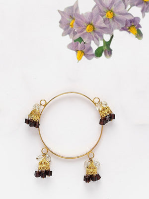 Gold And Maroon Designer Bangle With Pearls And Natural Stones