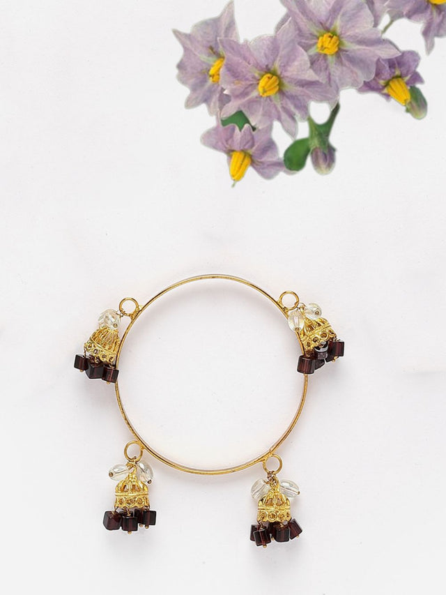 Gold And Maroon Designer Bangle With Pearls And Natural Stones