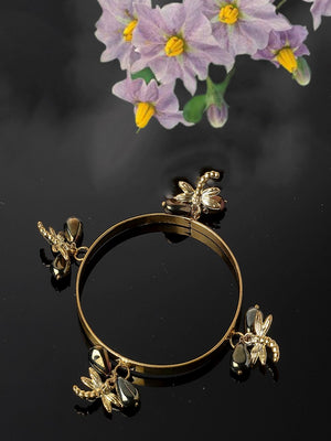 Gold And Black Designer Bangle With Pearls And Natural Stones