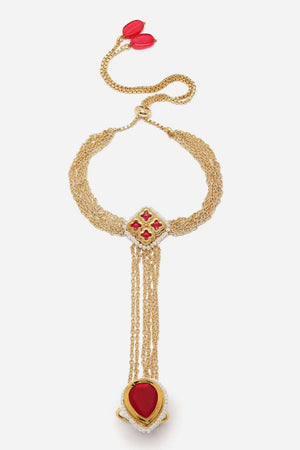 Pink And Gold Adjustable Hathphool With Kundan And Pearls