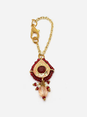 Red And Pink Adjustable Watch Charm With Pearls And Natural Stones