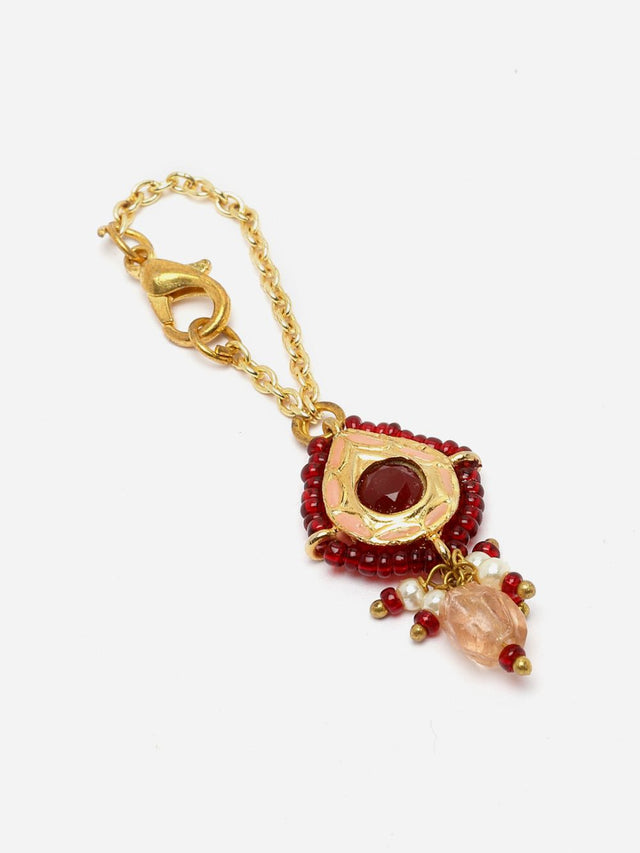 Red And Pink Adjustable Watch Charm With Pearls And Natural Stones
