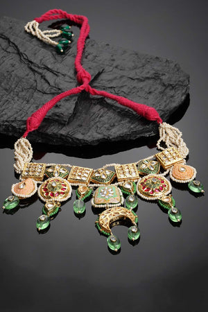 Green And White Kundan And Pearls Choker Necklace