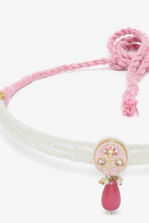 Pink And Gold Choker Necklace With Kundan And Pearls